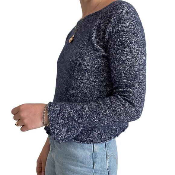 Theory Womens Blue Marled Soft Cashmere Linen Blend Cropped Boxy Sweater Sz M - Picture 7 of 9